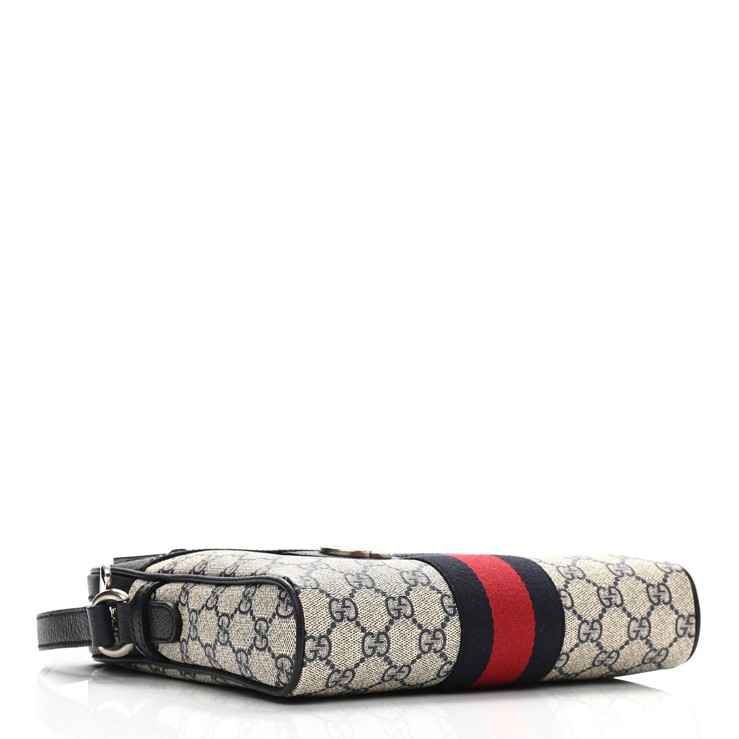 GG Supreme Monogram Textured Dollar Calfskin Web Small Ophidia Messenger Bag Beige Blue