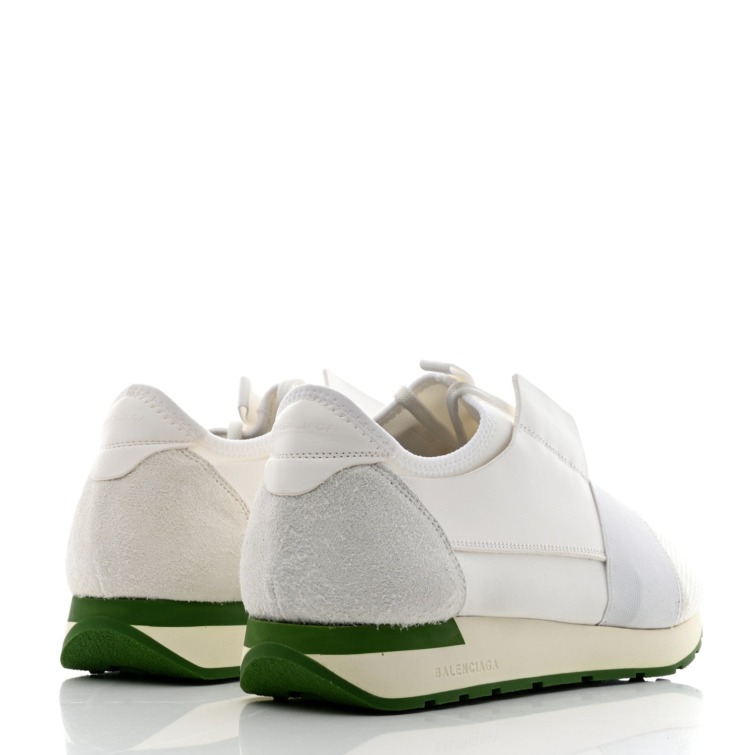 Balenciaga Calfskin Neoprene Mesh Suede Mens Race Runner Sneakers 44 White Green 4 of 9