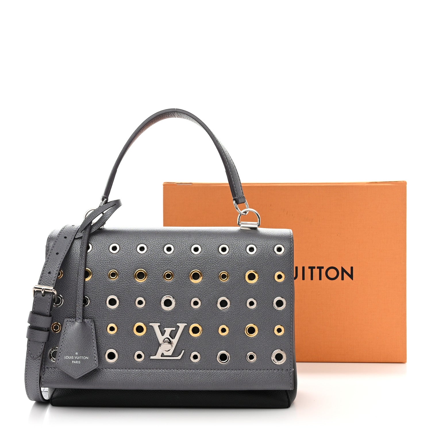 Louis Vuitton LOUIS VUITTON Soft Calfskin Eyelet Lockme II Top Handle Gris Silver 12 of 12