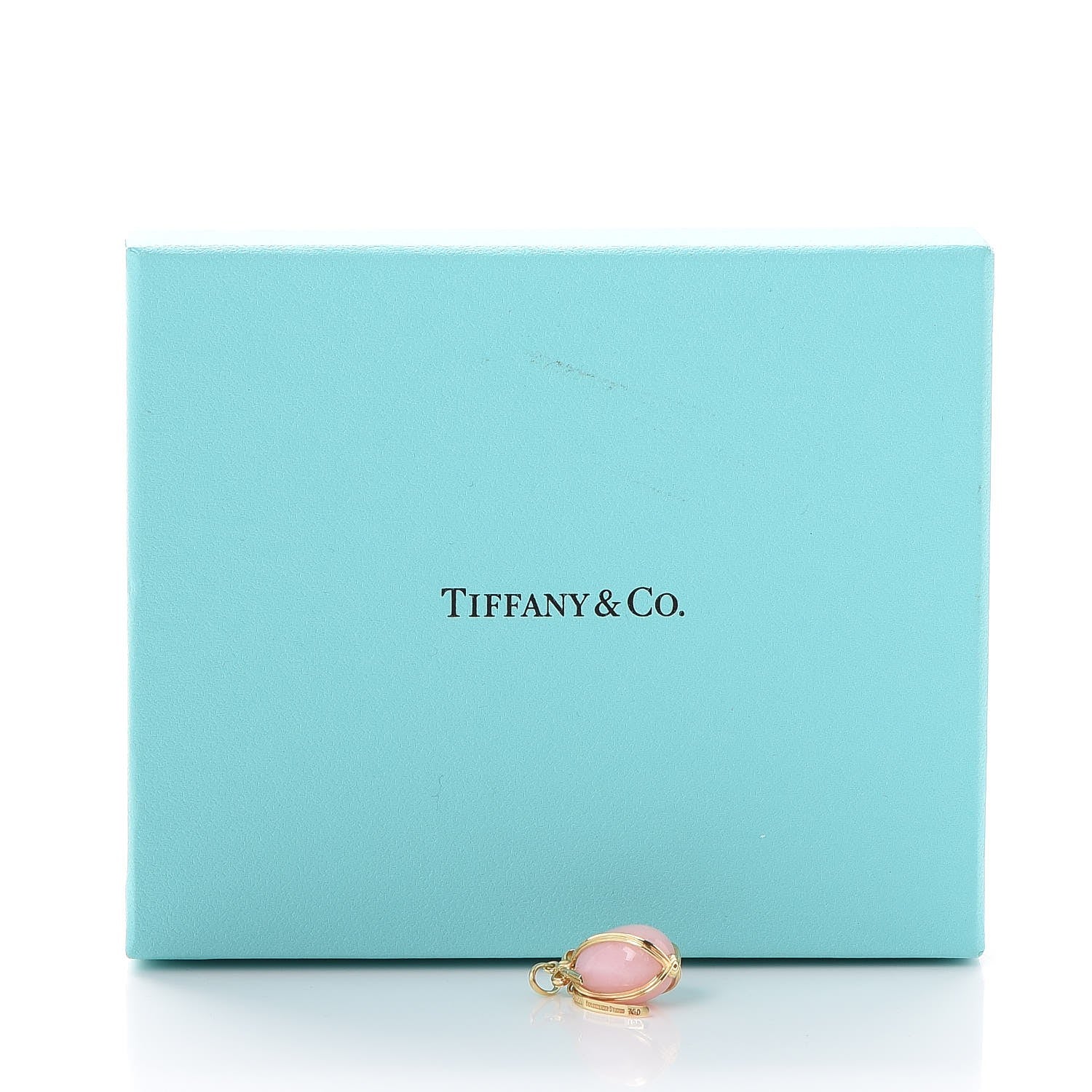Tiffany 18K Yellow Gold Pink Opal Schlumberger Egg Charm 7 of 7