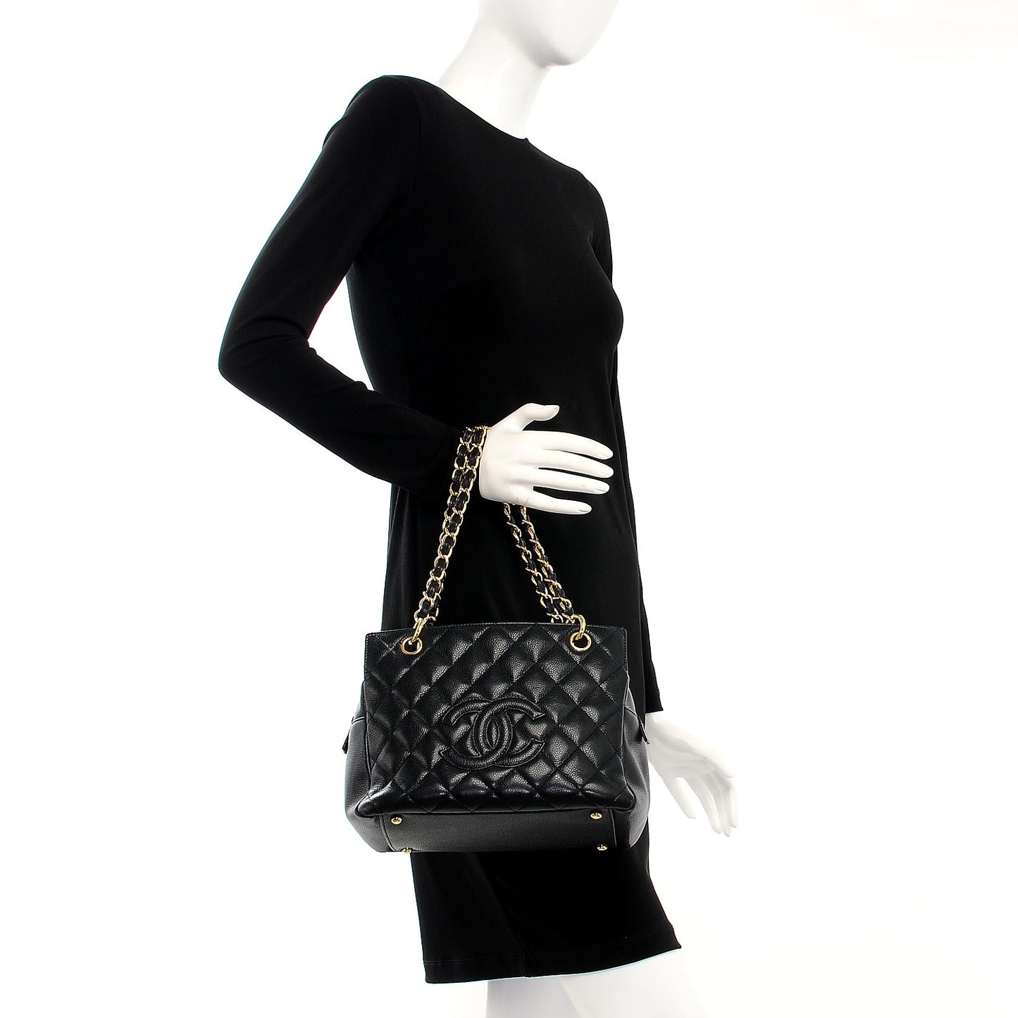 Caviar Quilted Petit Timeless Tote PTT Black