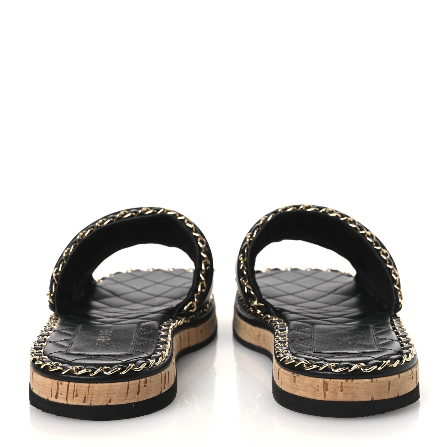 Lambskin Chain Cork Slide Sandals 38 Black