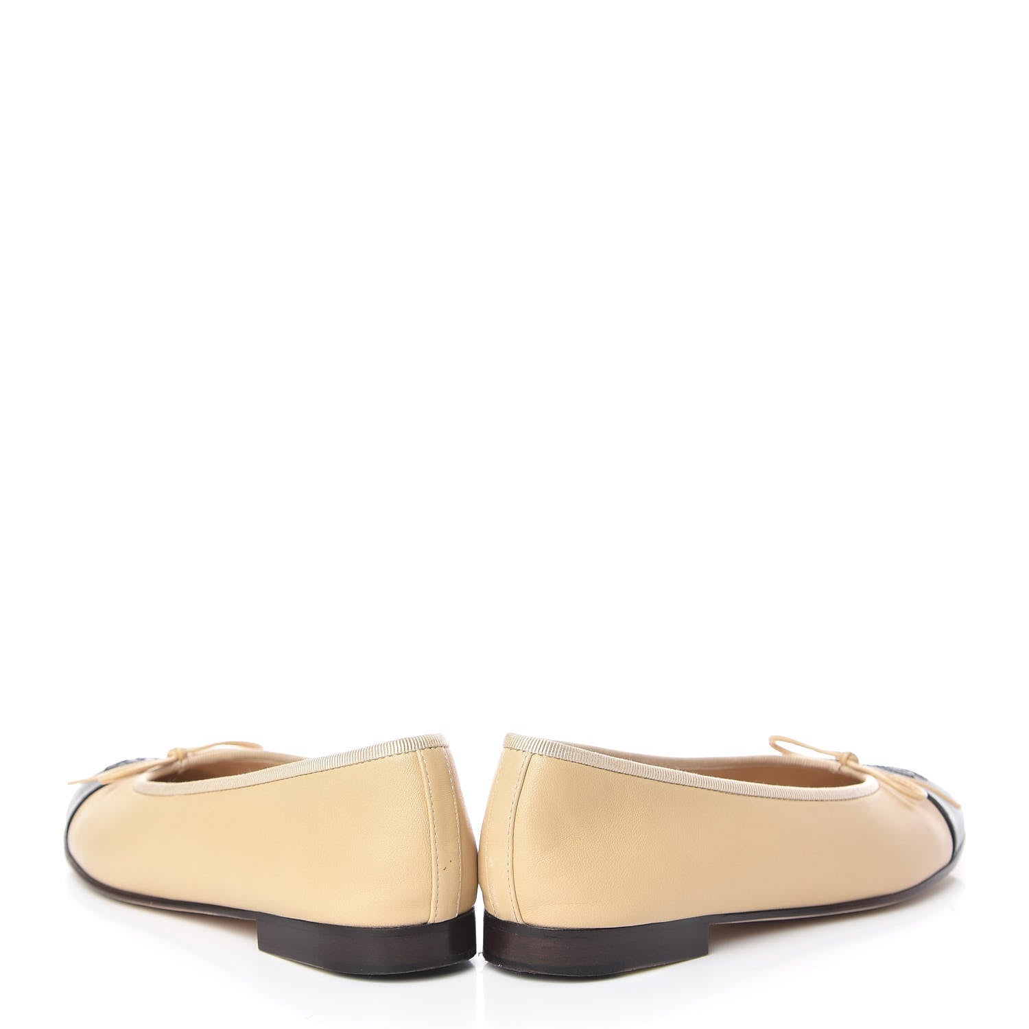 Chanel Lambskin Cap Toe CC Ballerina Flats 37 Beige Black 5 of 13