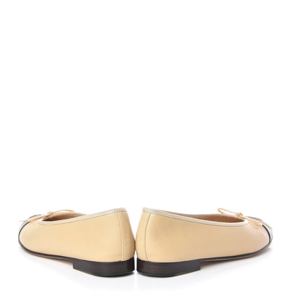 Chanel Lambskin Cap Toe CC Ballerina Flats 37 Beige Black 5 of 13