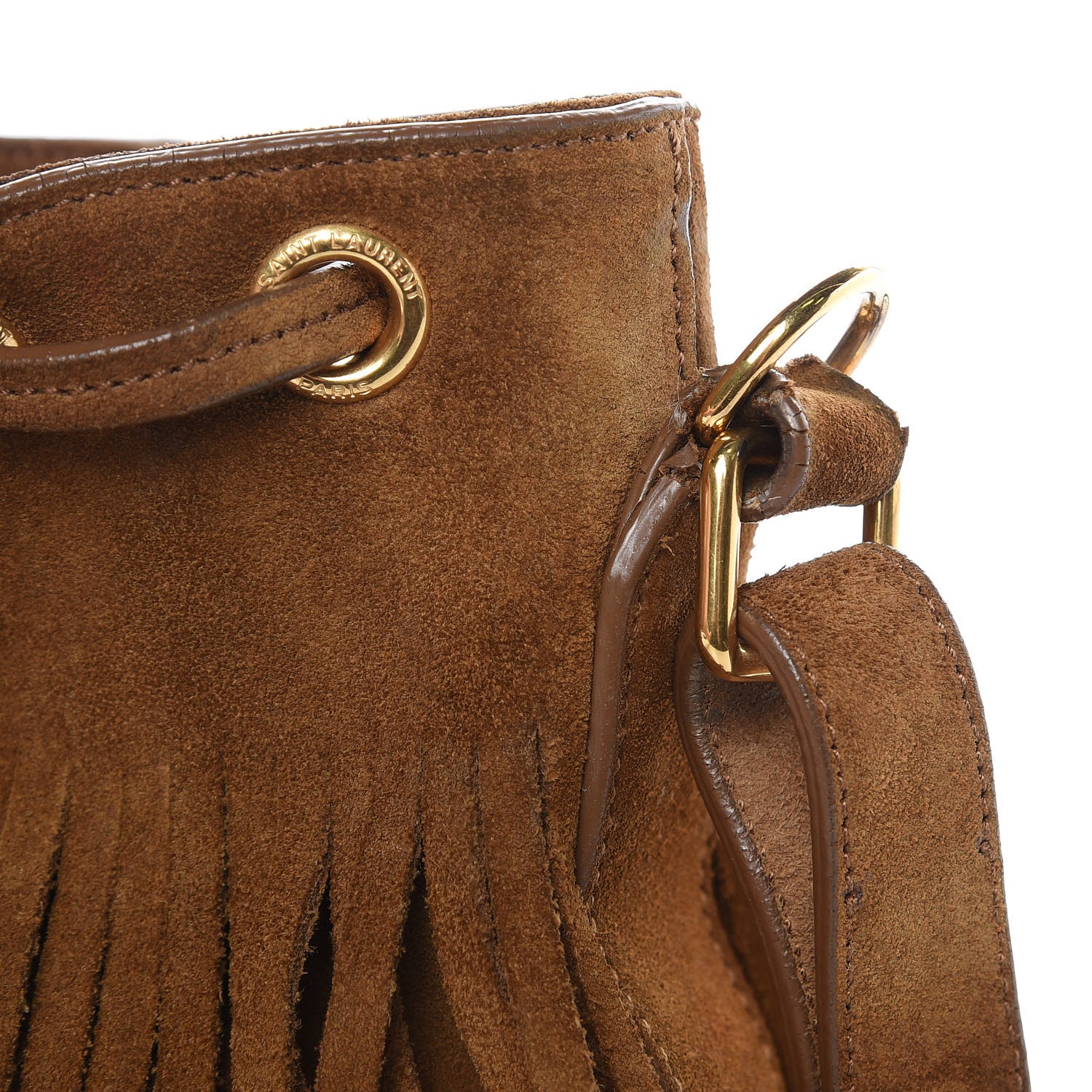 Saint Laurent Suede Calfskin Small Emmanuelle Fringe Bucket Bag Light Ocre 9 of 10