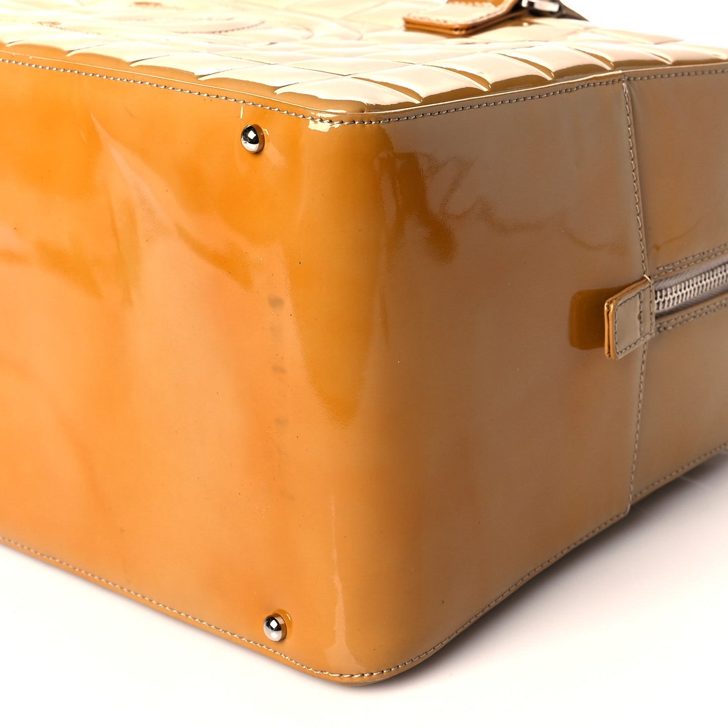 Patent Quilted Chocolate Bar Bowler Beige