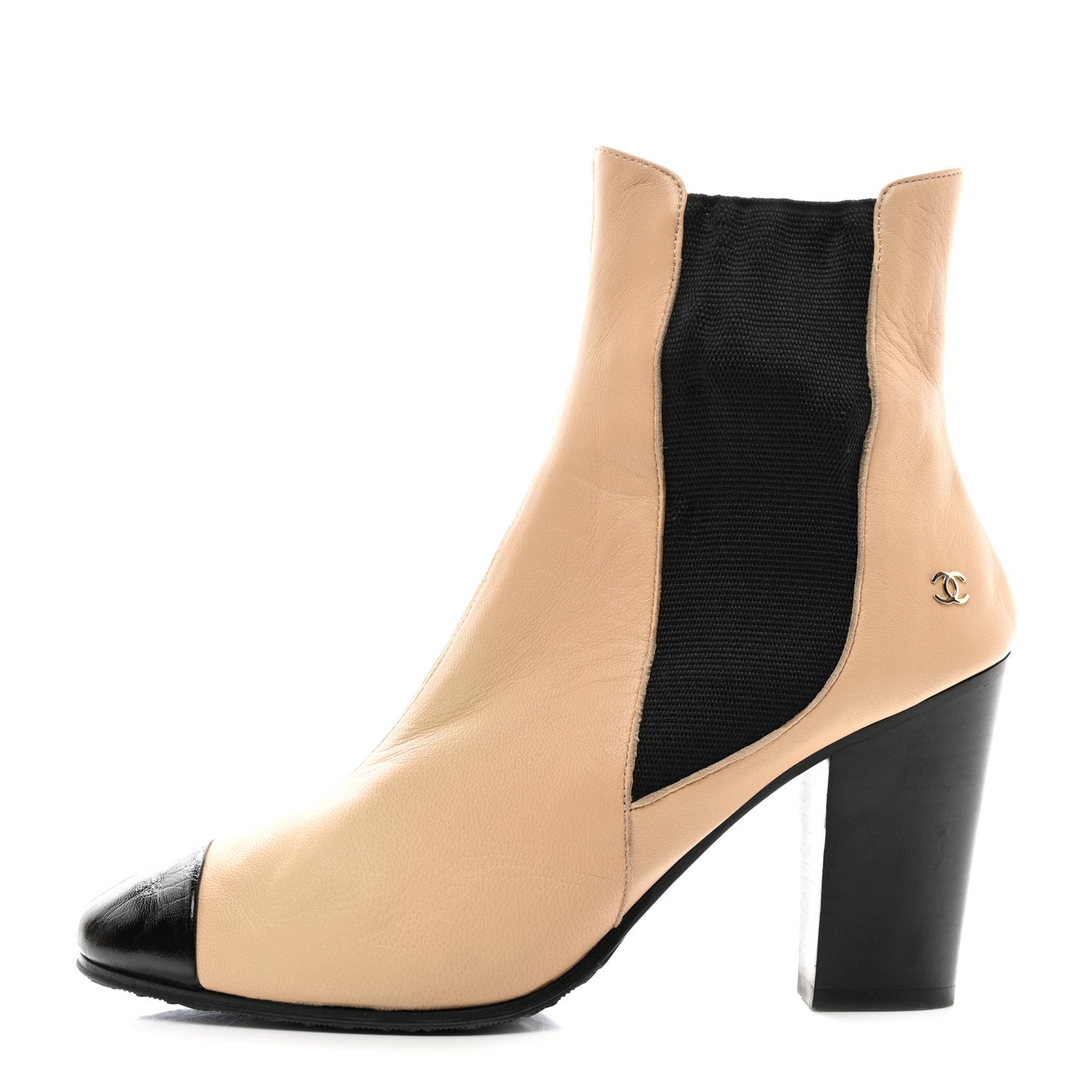 Lambskin Cap Toe Boots 37 Beige Black