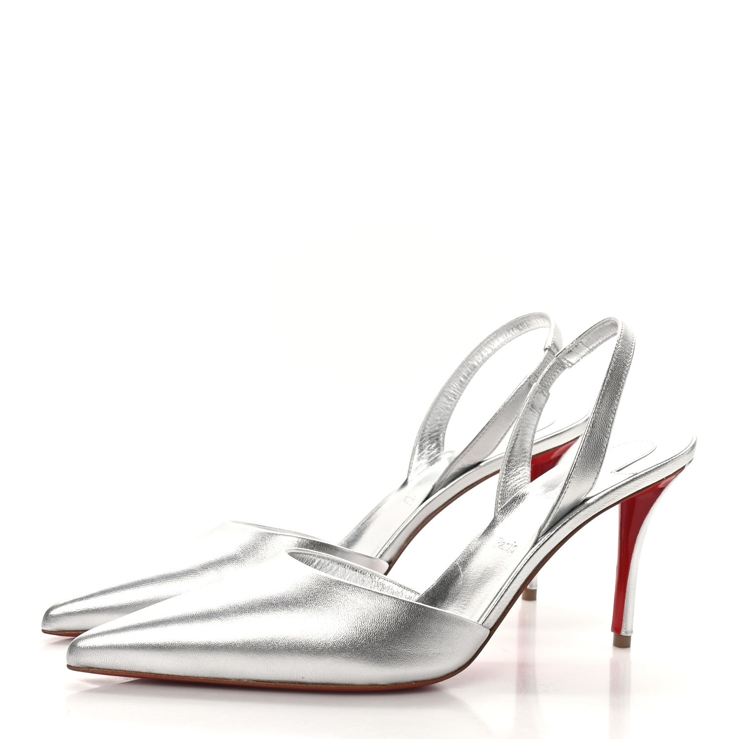 Christian Louboutin Laminated Calfskin Kate Max O Slingback 100 Pumps 38 Silver 4 of 8