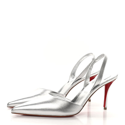 Christian Louboutin Laminated Calfskin Kate Max O Slingback 100 Pumps 38 Silver 4 of 8