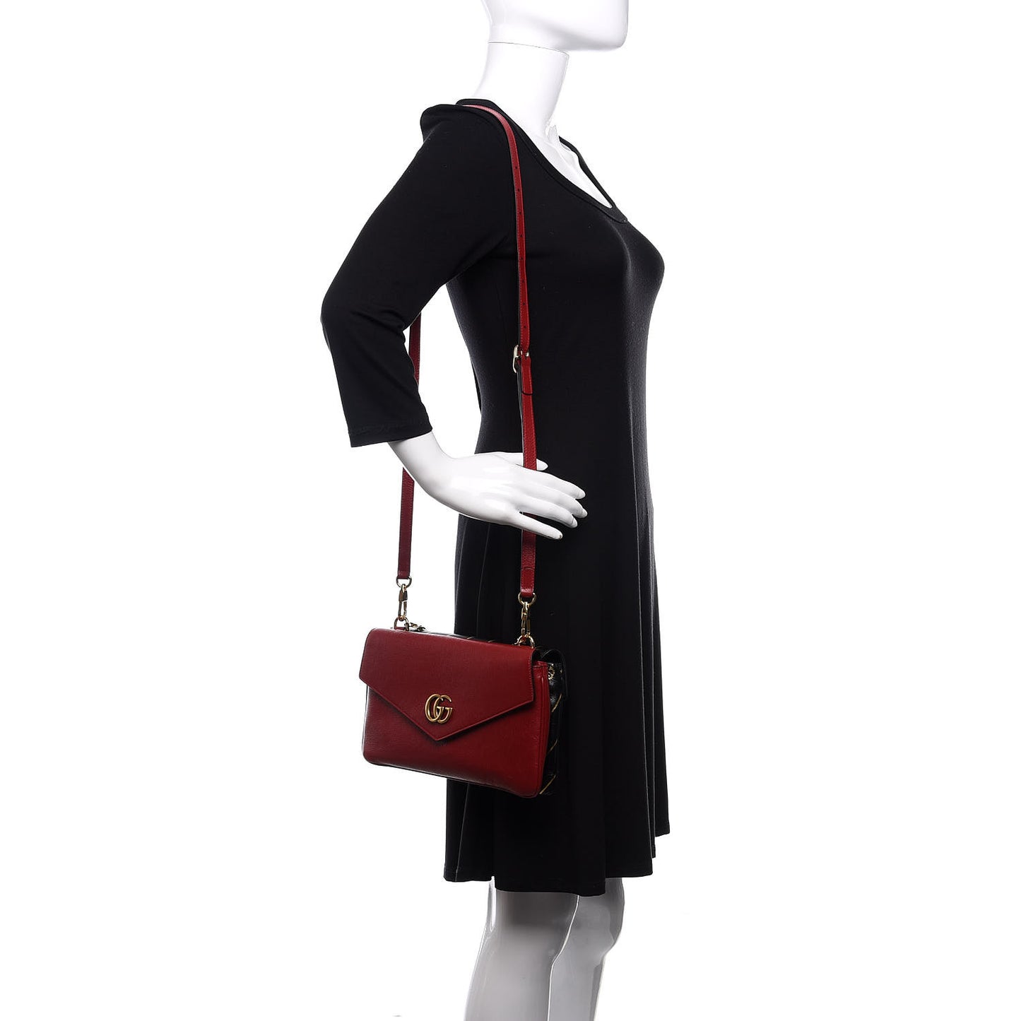 Calfskin Diagonal GG Medium Thiara Double Envelope Shoulder Bag Black Red
