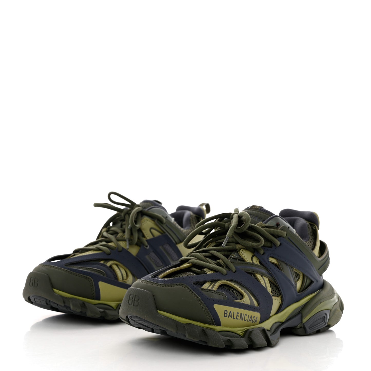 Mesh Rubber Tri-Color Womens Track Sneakers 38 Kaki Dark Grey Green