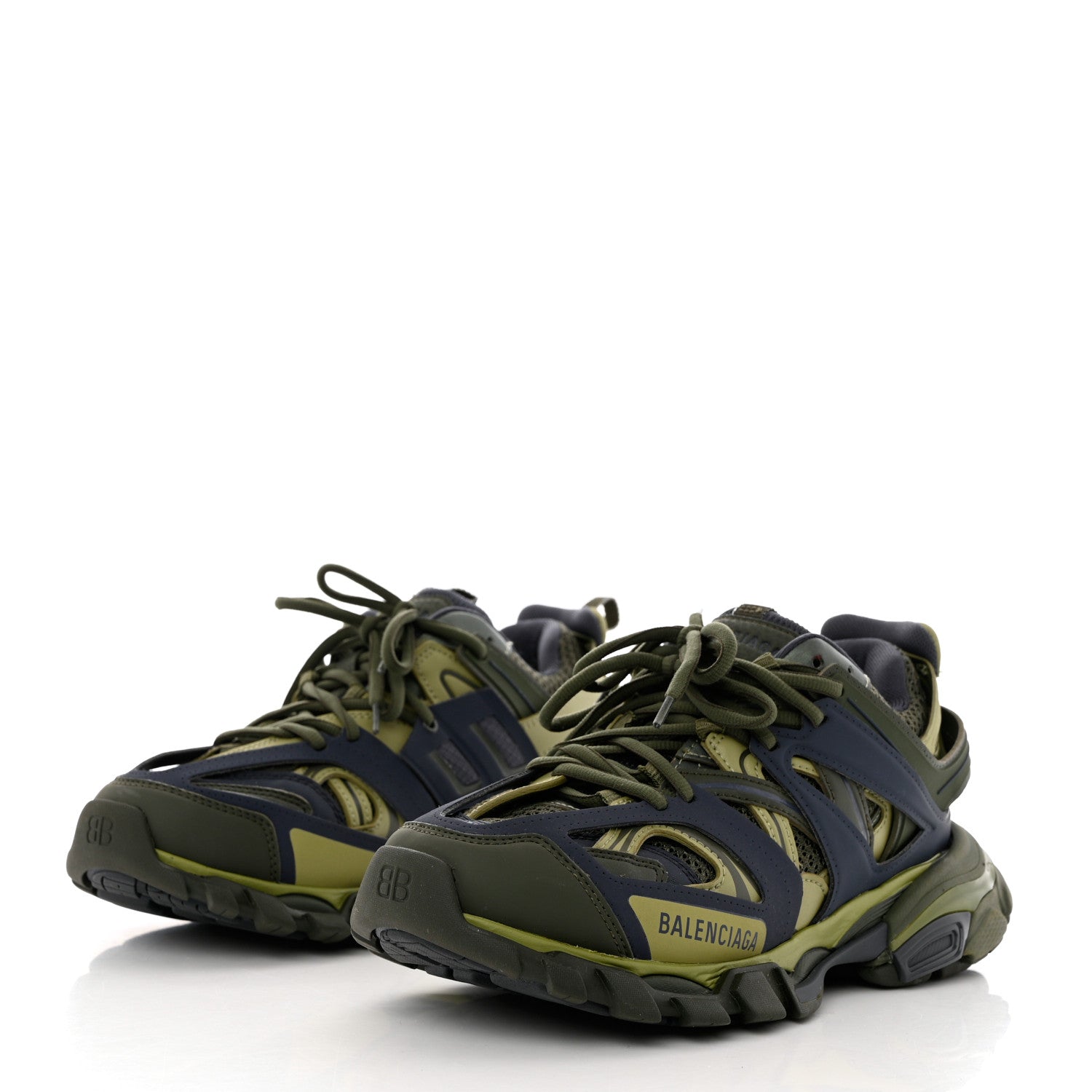 Balenciaga Mesh Rubber Tri-Color Womens Track Sneakers 38 Kaki Dark Grey Green 3 of 11