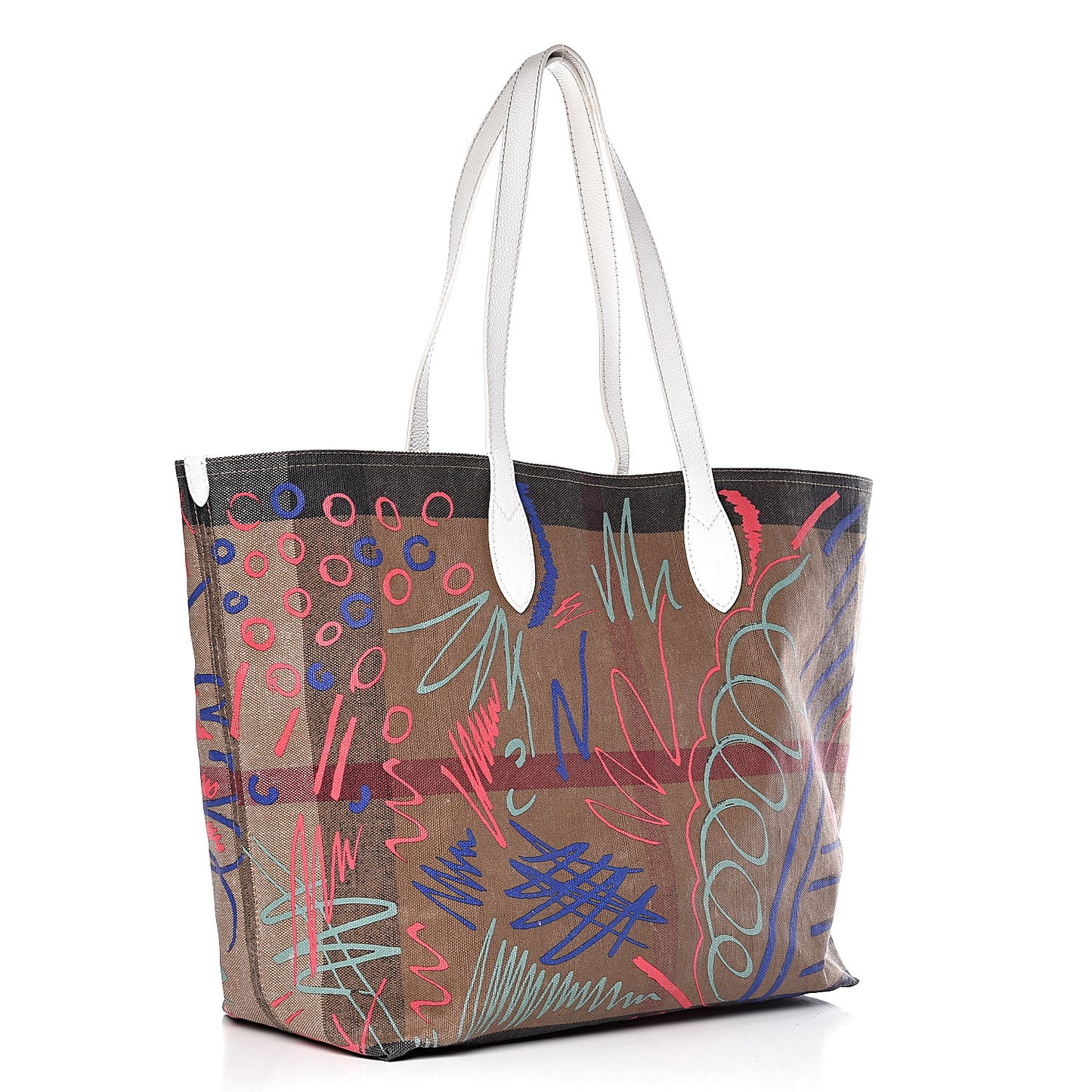 Coated Canvas Mega Check Sketchbook Large Reversible Doodle Tote White