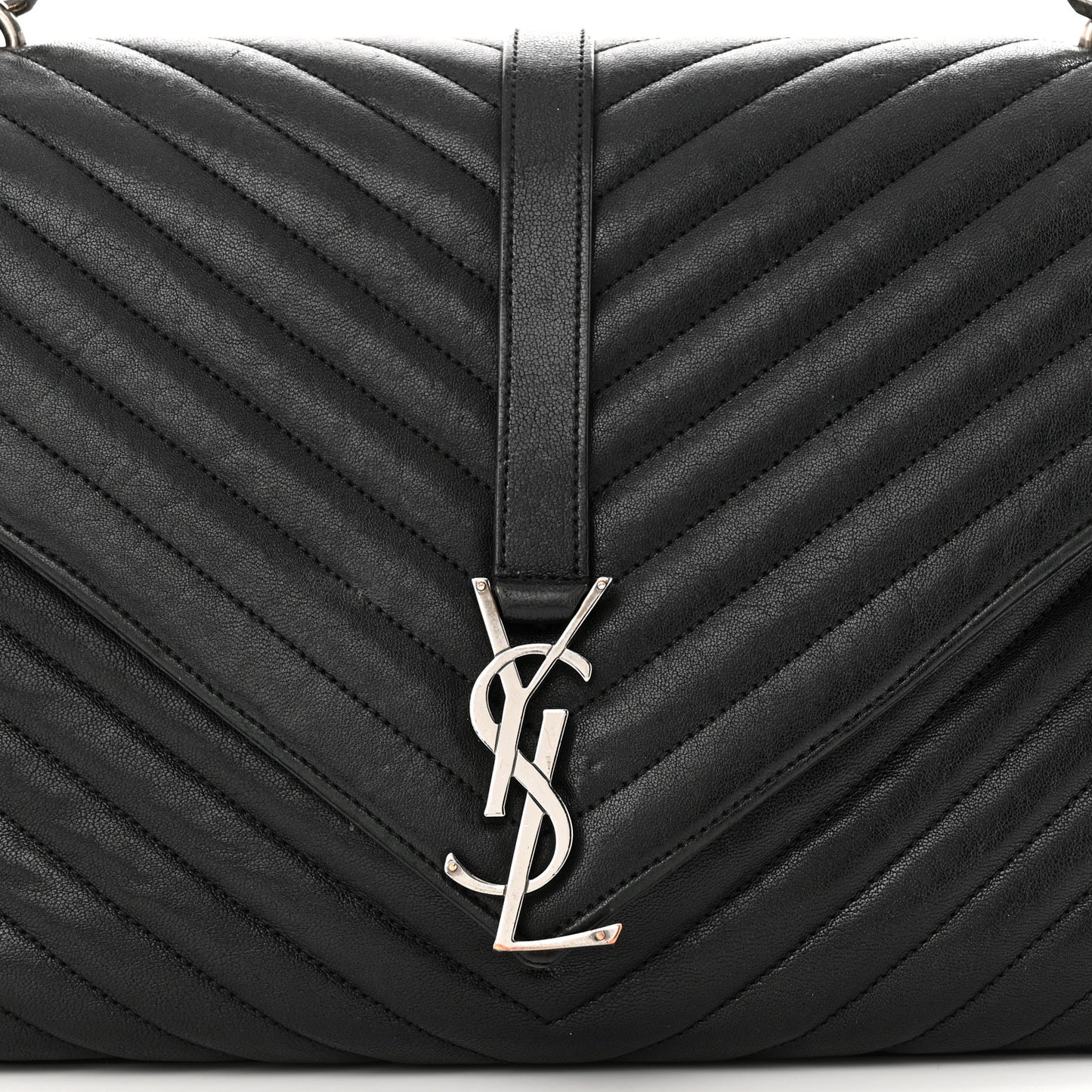 Sheepskin Matelasse Chevron Monogram Large College Satchel Black