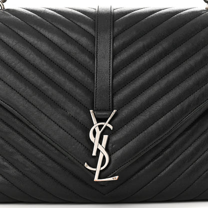 Saint Laurent Sheepskin Matelasse Chevron Monogram Large College Satchel Black 9 of 17