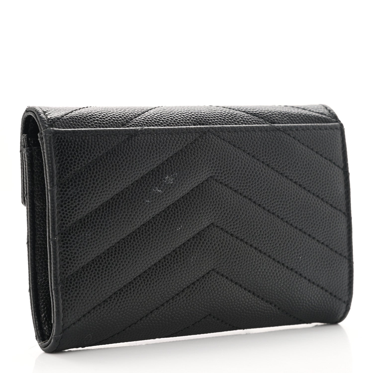 Saint Laurent Grain De Poudre Matelasse Chevron Small Monochrome Monogram Envelope Wallet Black 4 of 7