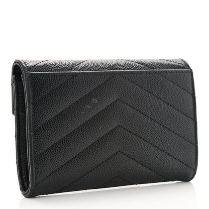 Saint Laurent Grain De Poudre Matelasse Chevron Small Monochrome Monogram Envelope Wallet Black 4 of 7