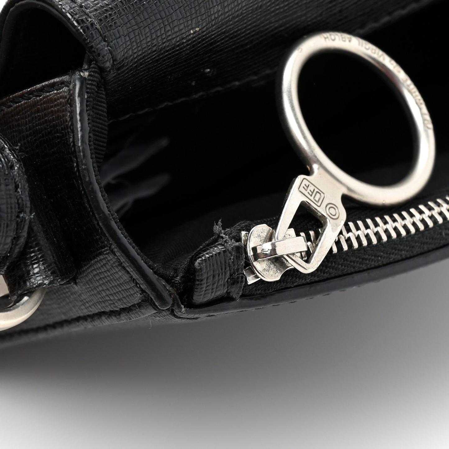 Saffiano Striped Mini Diag Binder Clip Bag Black White