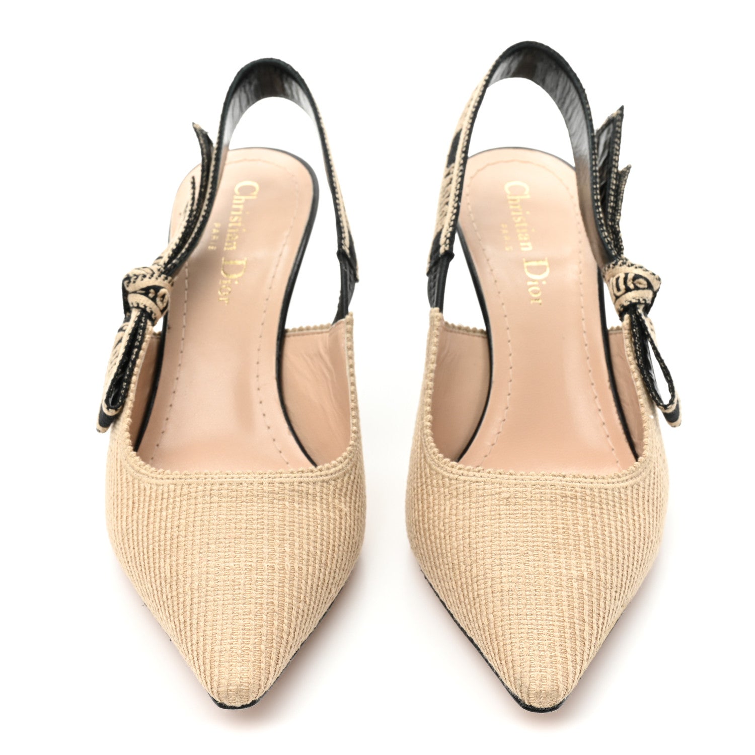 Christian Dior Natural Canvas Ribbon Embroidered J'Adior Slingback 65mm Pumps 37 Black Cream 2 of 9