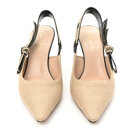 Christian Dior Natural Canvas Ribbon Embroidered J'Adior Slingback 65mm Pumps 37 Black Cream 2 of 9
