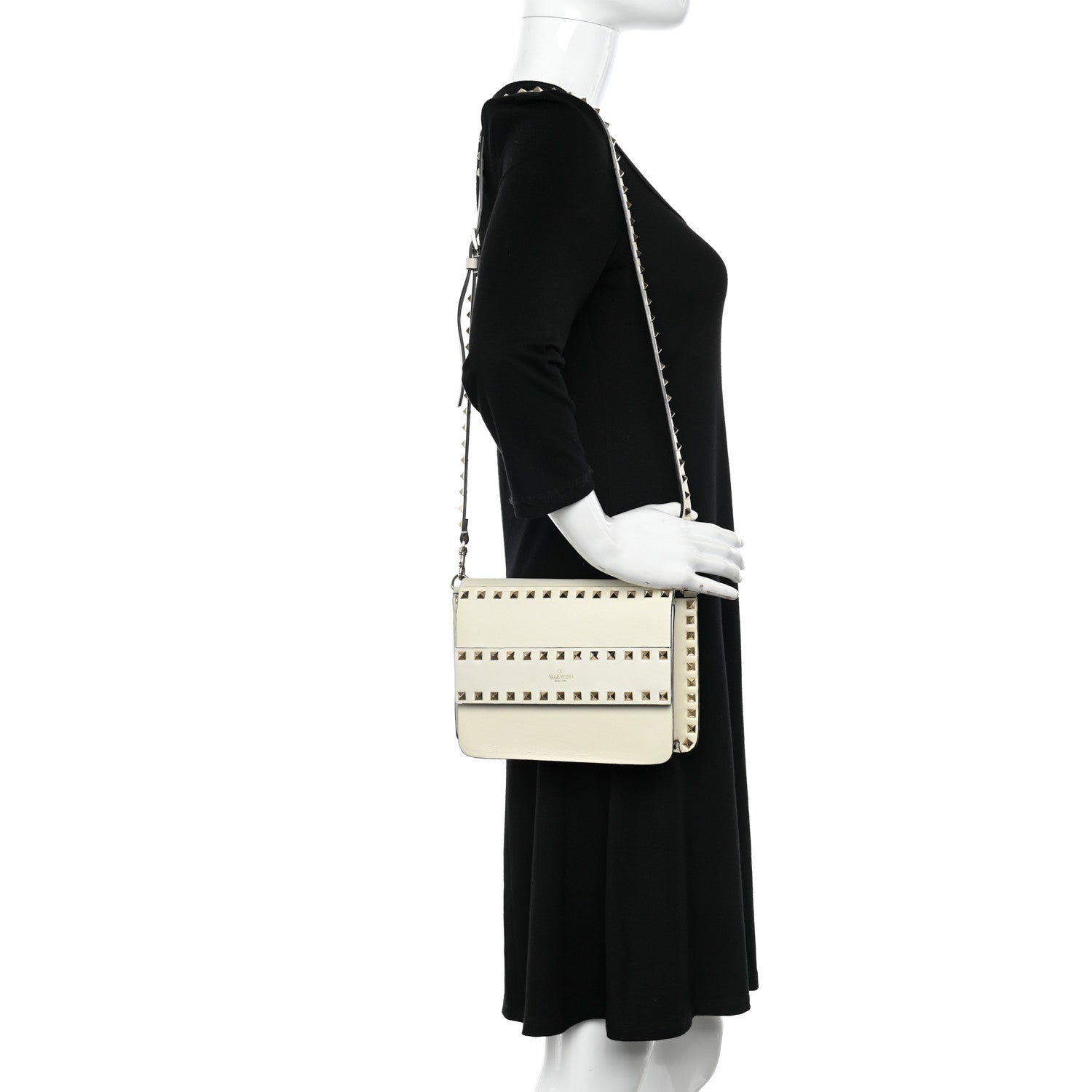 Valentino Garavani Grained Calfskin Small Rockstud Flap Crossbody Bag Light Ivory 2 of 14