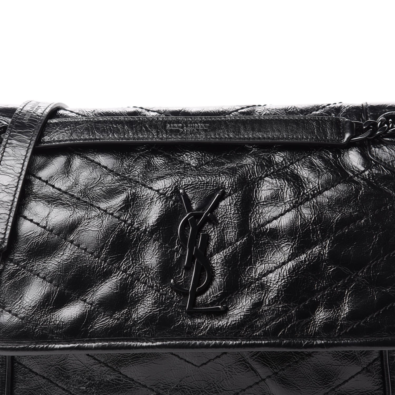 Saint Laurent Crinkled Calfskin Matelasse Monogram Medium Niki Chain Satchel Black 11 of 11