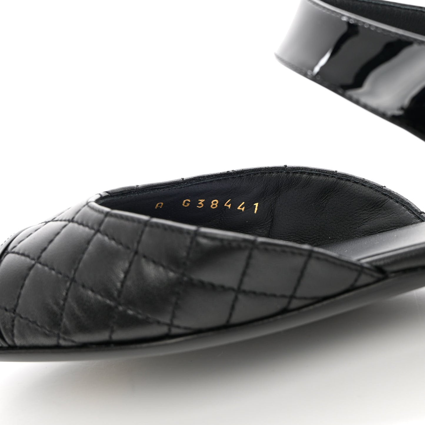 Patent Lambskin Quilted Cap Toe Ballerina Flats 38.5 Black