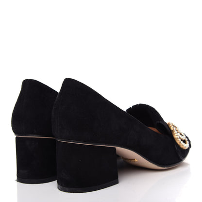 Gucci Kid Scamosciato Pearly GG Marmont Fringe 50mm Loafer Pumps 36 Black 4 of 12