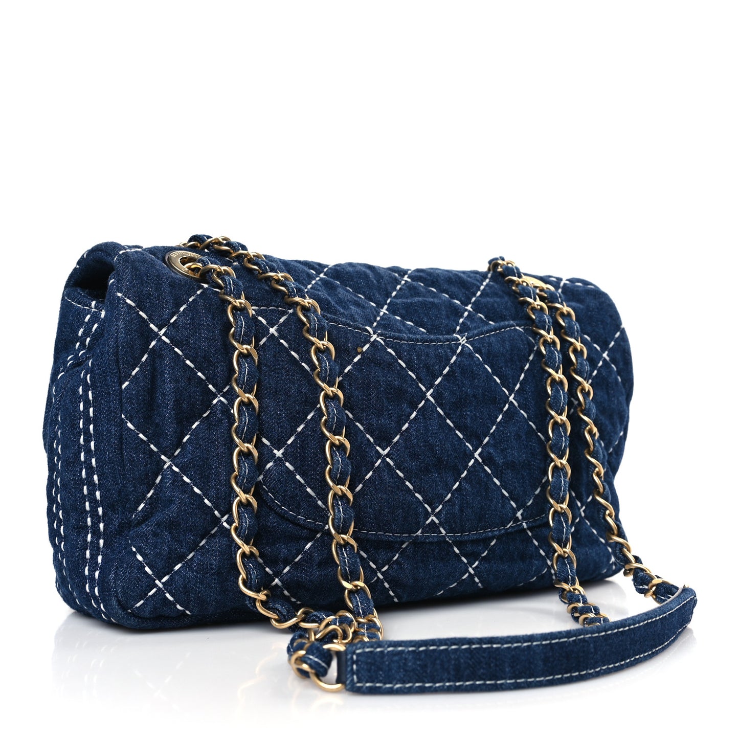 Denim Quilted Medium Denim Trip Single Flap Blue