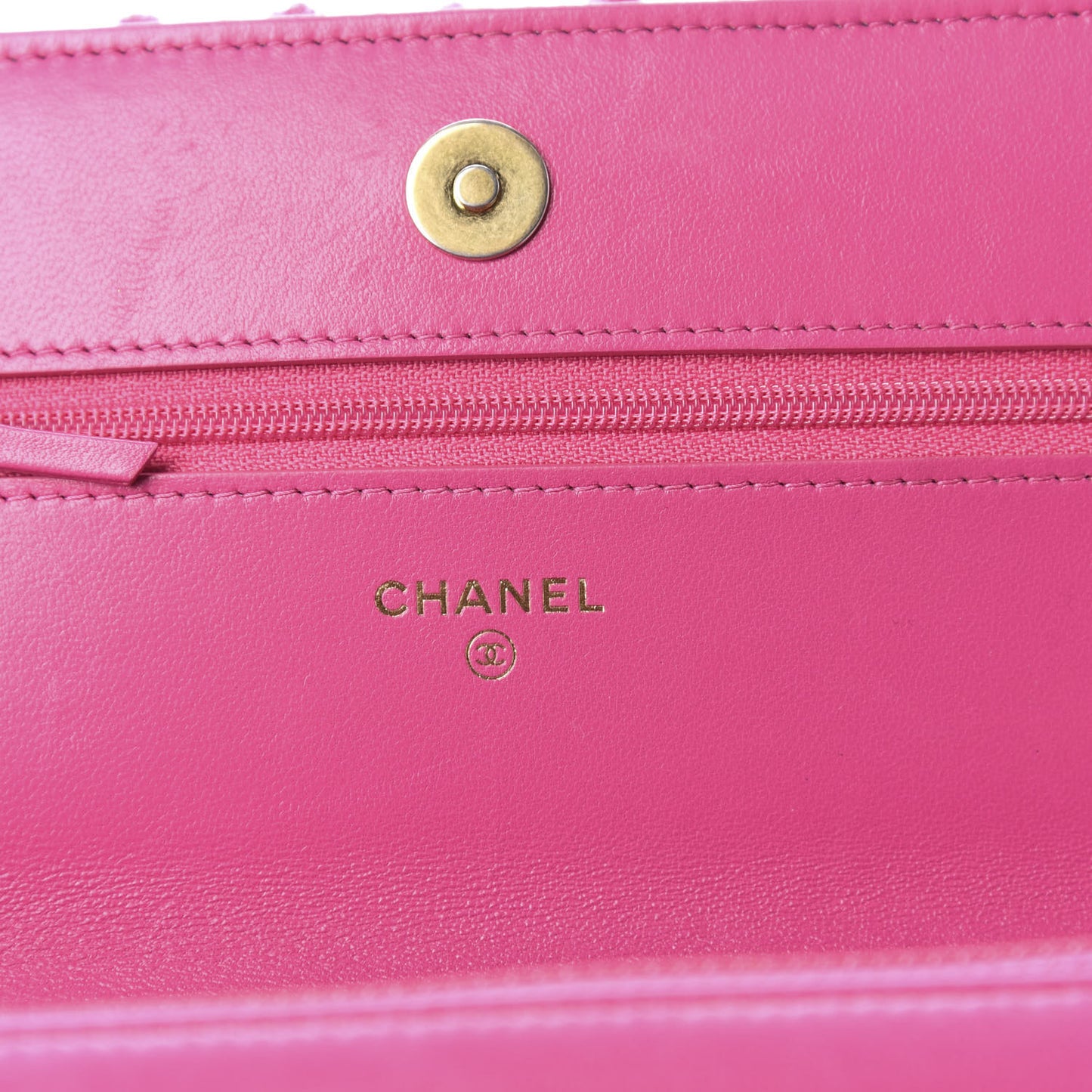 Wool Tweed Lambskin Quilted 19 Wallet On Chain WOC and Coin Purse Fuchsia