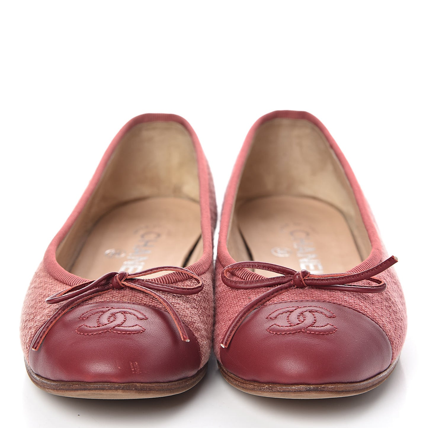 Fabric Lambskin Cap Toe Ballerina Flats 36 Rouge Borde