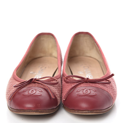 Chanel Fabric Lambskin Cap Toe Ballerina Flats 36 Rouge Borde 2 of 8