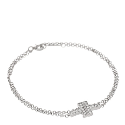 Tiffany 18K White Gold Diamond T Double Chain Bracelet 1 of 3