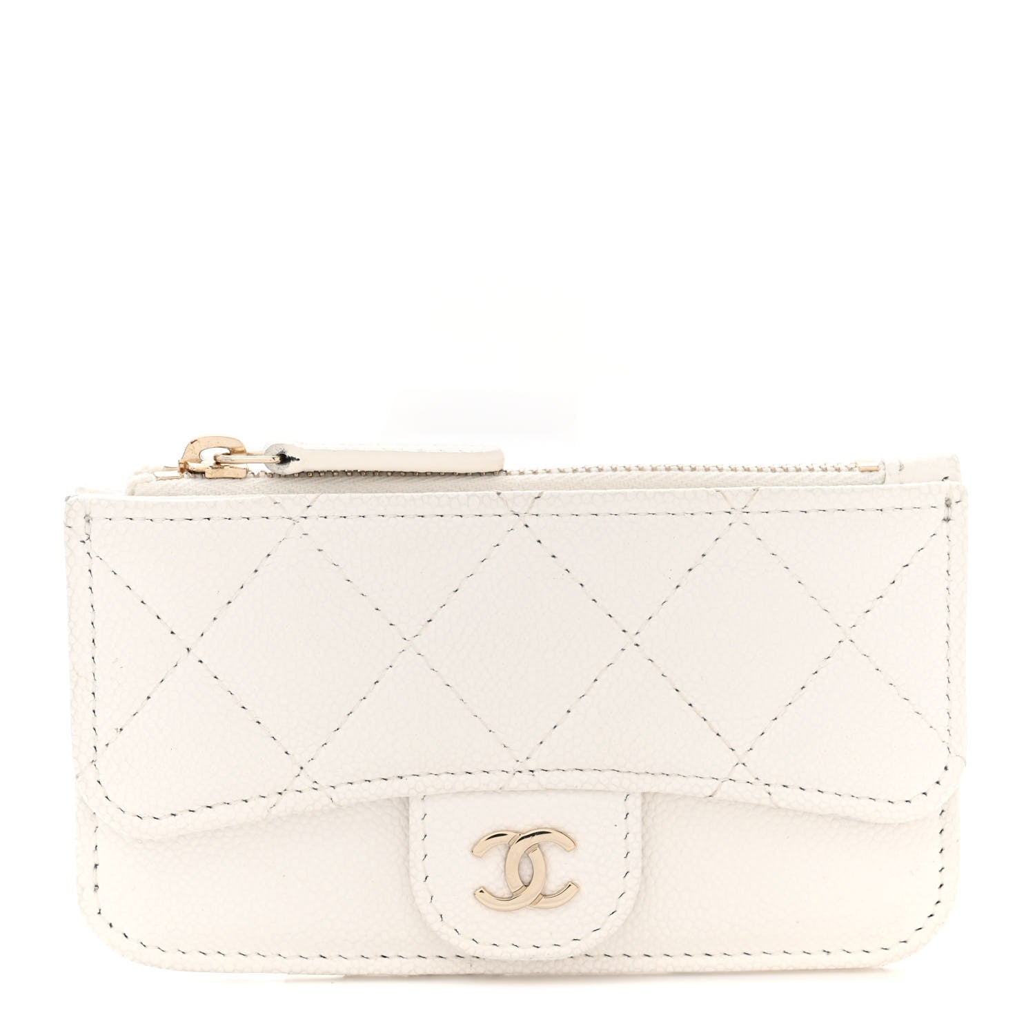 Chanel Caviar Quilted Flap Zip Card Holder White 1 of 10