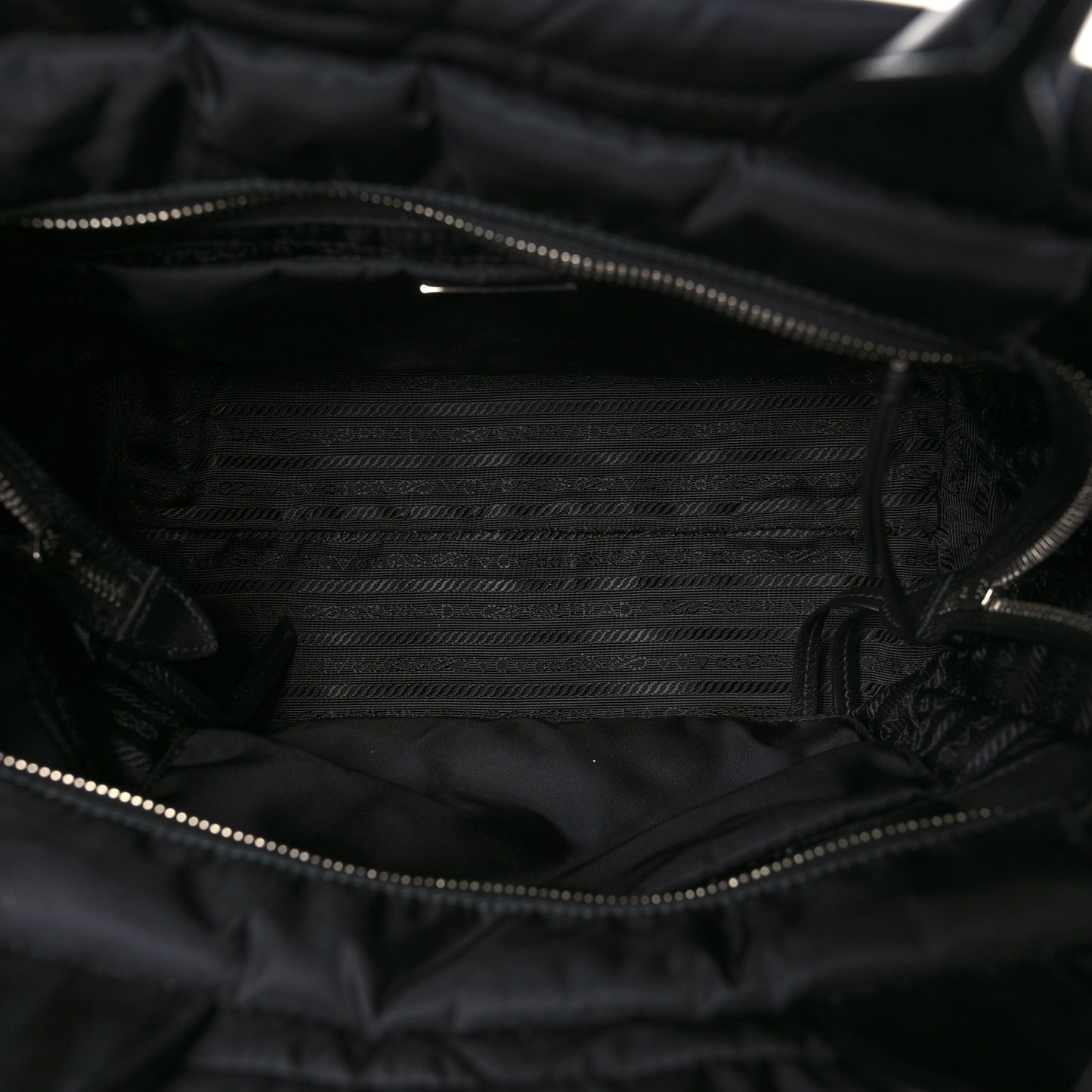 Re-Nylon Nappa Triangle Quilted Padded Small Double Handled Zip Tote Black