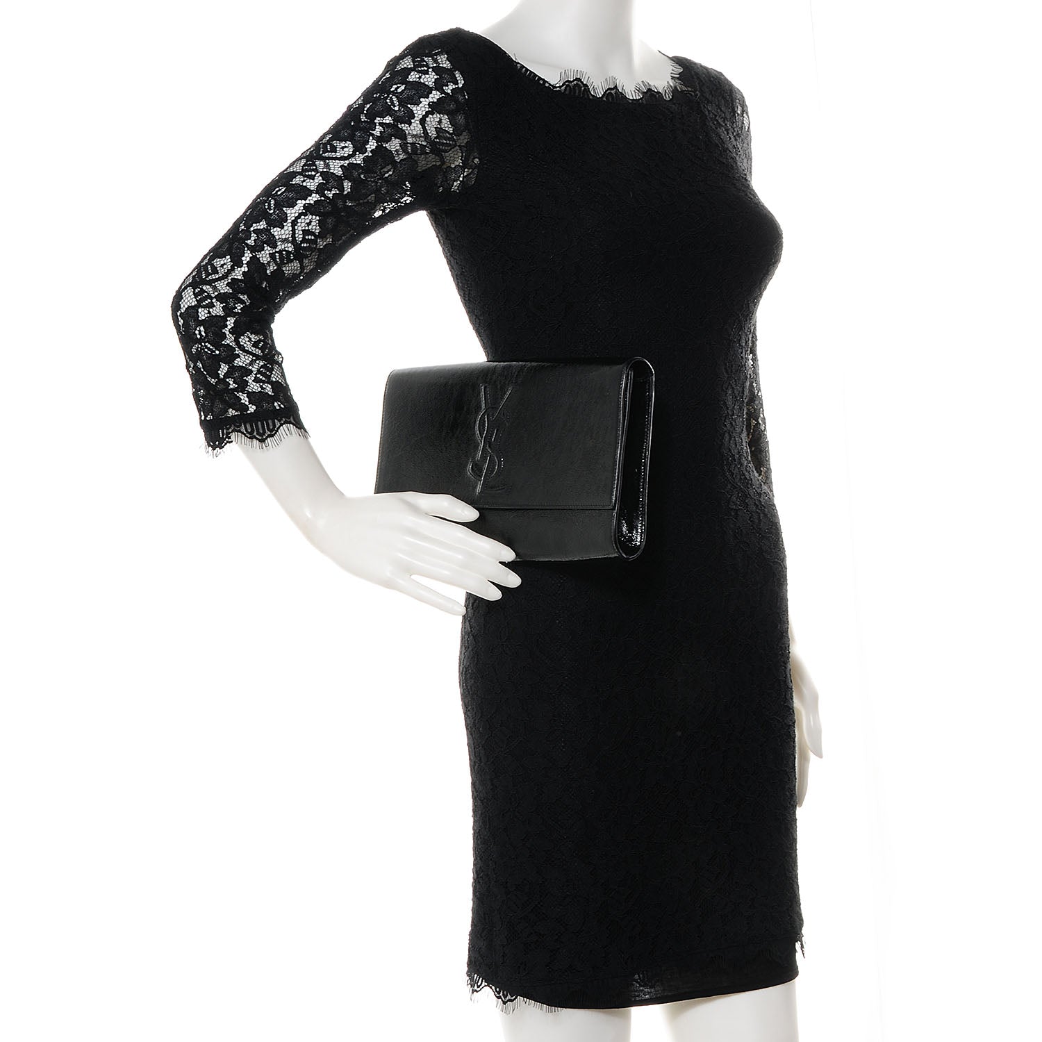 Saint Laurent Textured Patent Monogram Large Belle De Jour Clutch Black 2 of 8