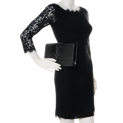 Saint Laurent Textured Patent Monogram Large Belle De Jour Clutch Black 2 of 8