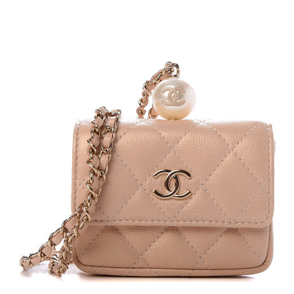 Chanel Iridescent Caviar Quilted Coin Purse With Chain Beige 1 of 9