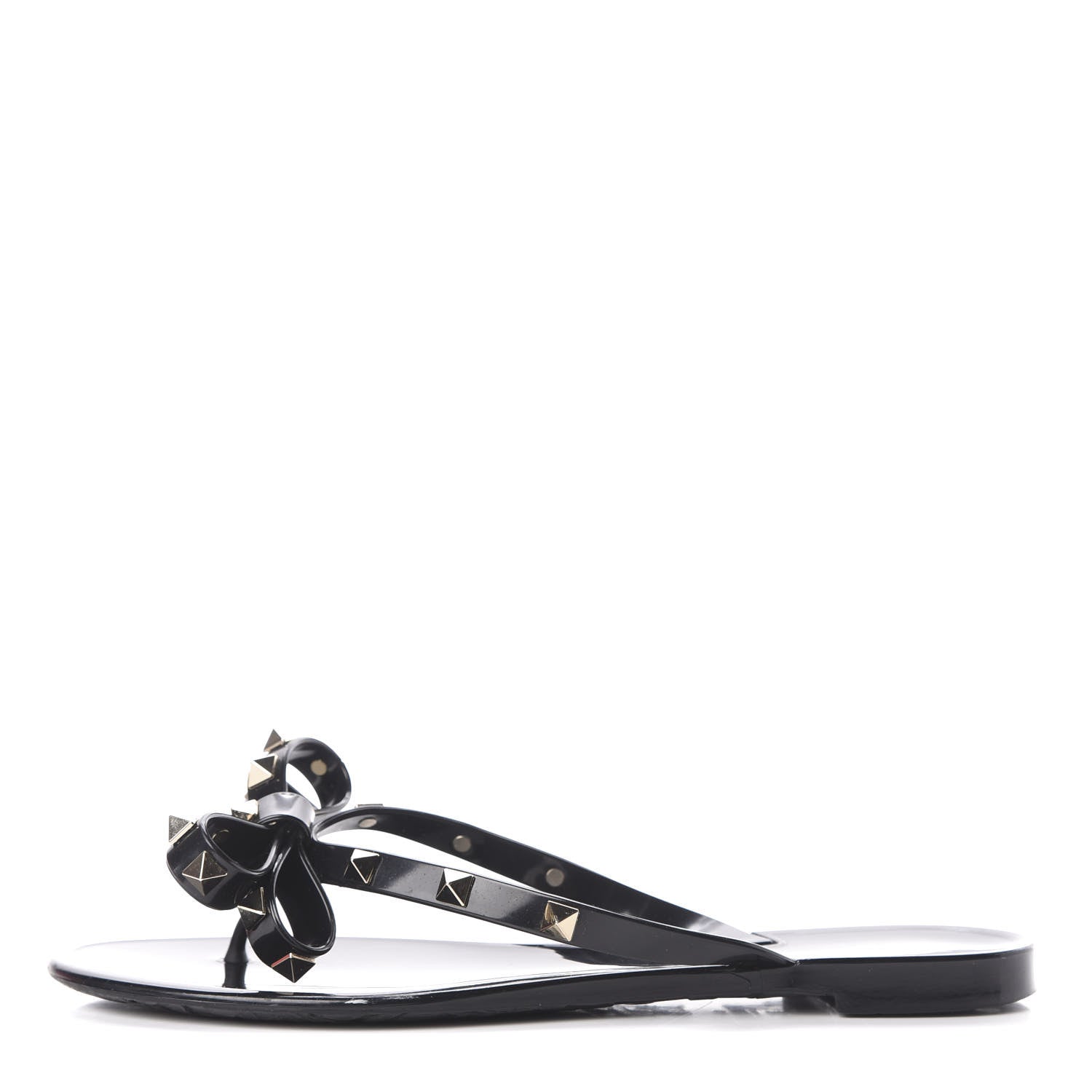 Valentino Garavani PVC Jelly Rockstud Bow Thong Sandals 37 Black 1 of 9