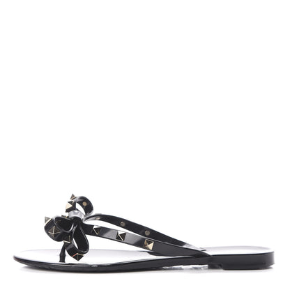 Valentino Garavani PVC Jelly Rockstud Bow Thong Sandals 37 Black 1 of 9
