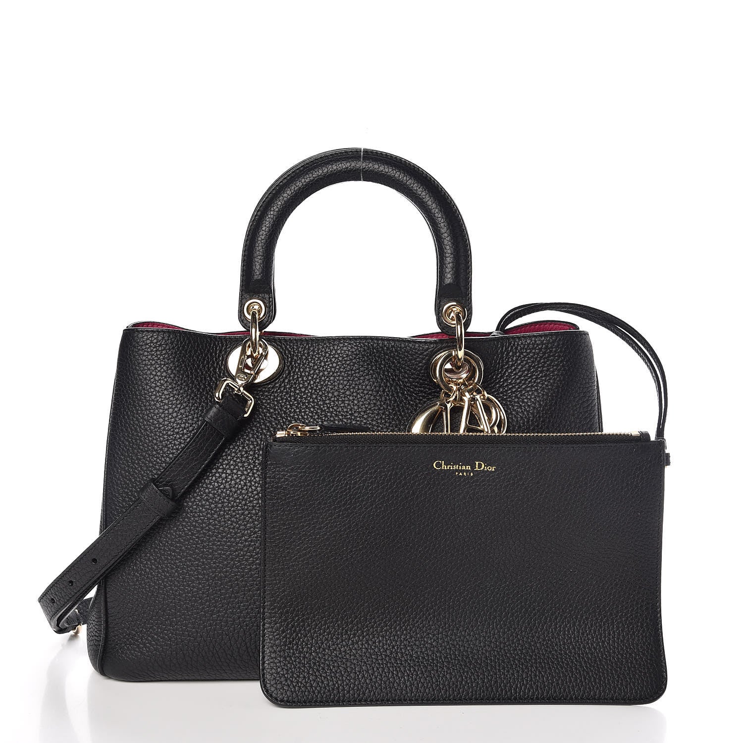 Christian Dior Bullcalf Medium Diorissimo Tote Black Rose Indien 3 of 11