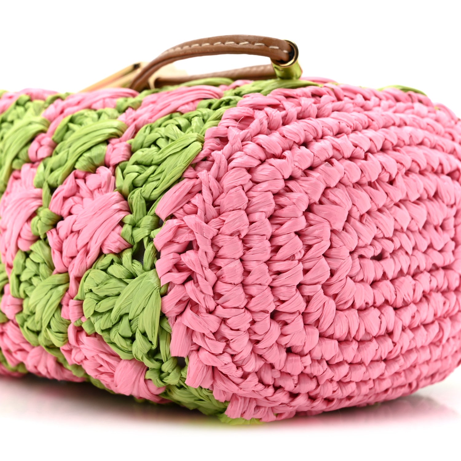 Prada Yarn Raffia Effect Crochet Mini Pouch Petal Pink Lawn Green 9 of 9
