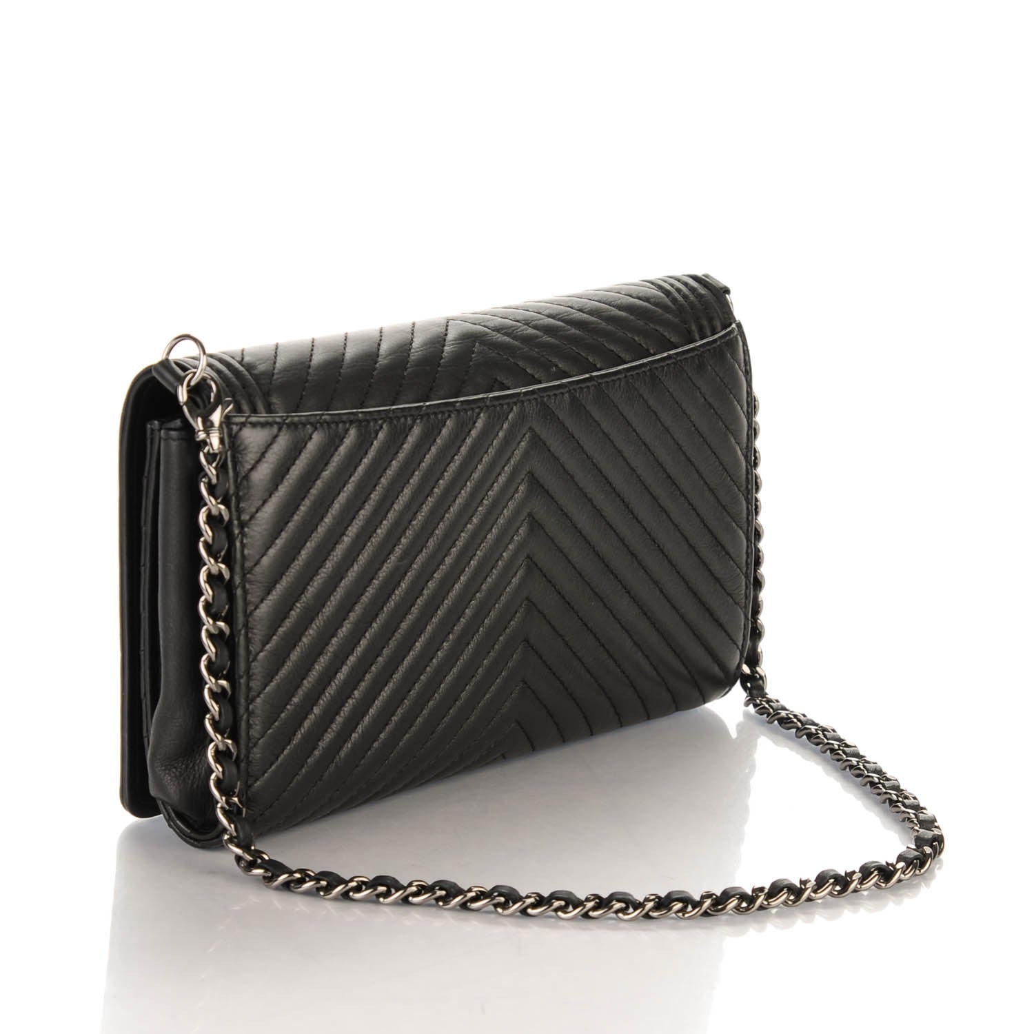 Chanel Calfskin Chevron Boy Wallet On Chain WOC Black 3 of 9