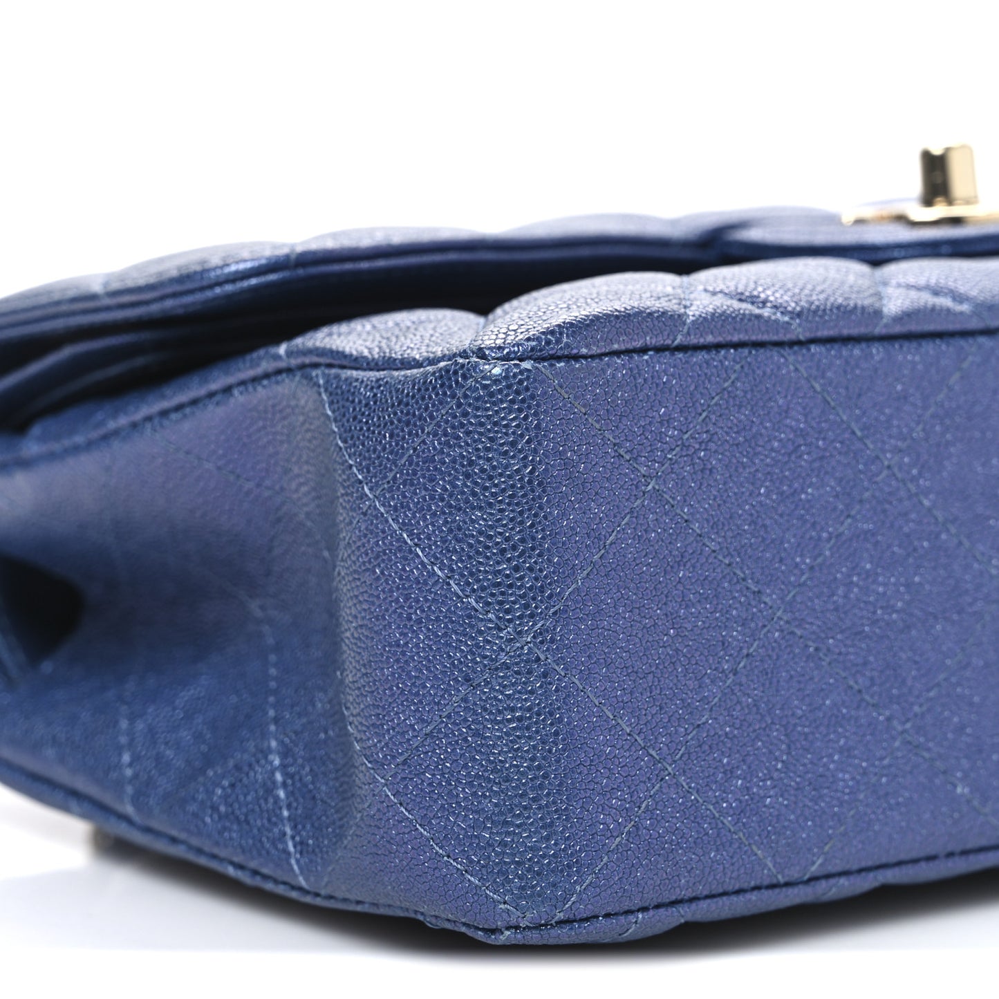 Iridescent Caviar Quilted Small Double Flap Dark Blue