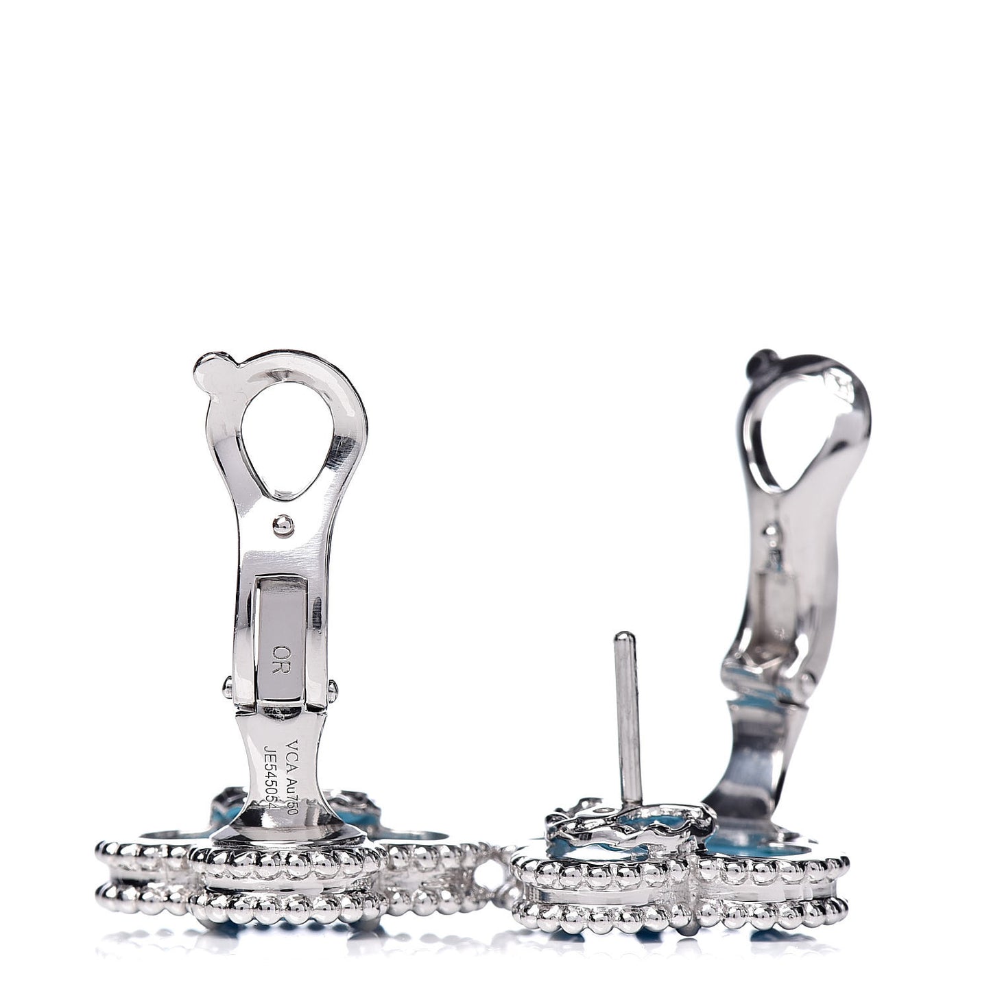18K White Gold Turquoise Vintage Alhambra Earrings