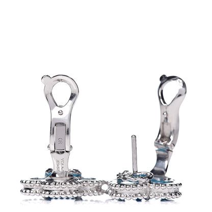 Van Cleef & Arpels 18K White Gold Turquoise Vintage Alhambra Earrings 4 of 5