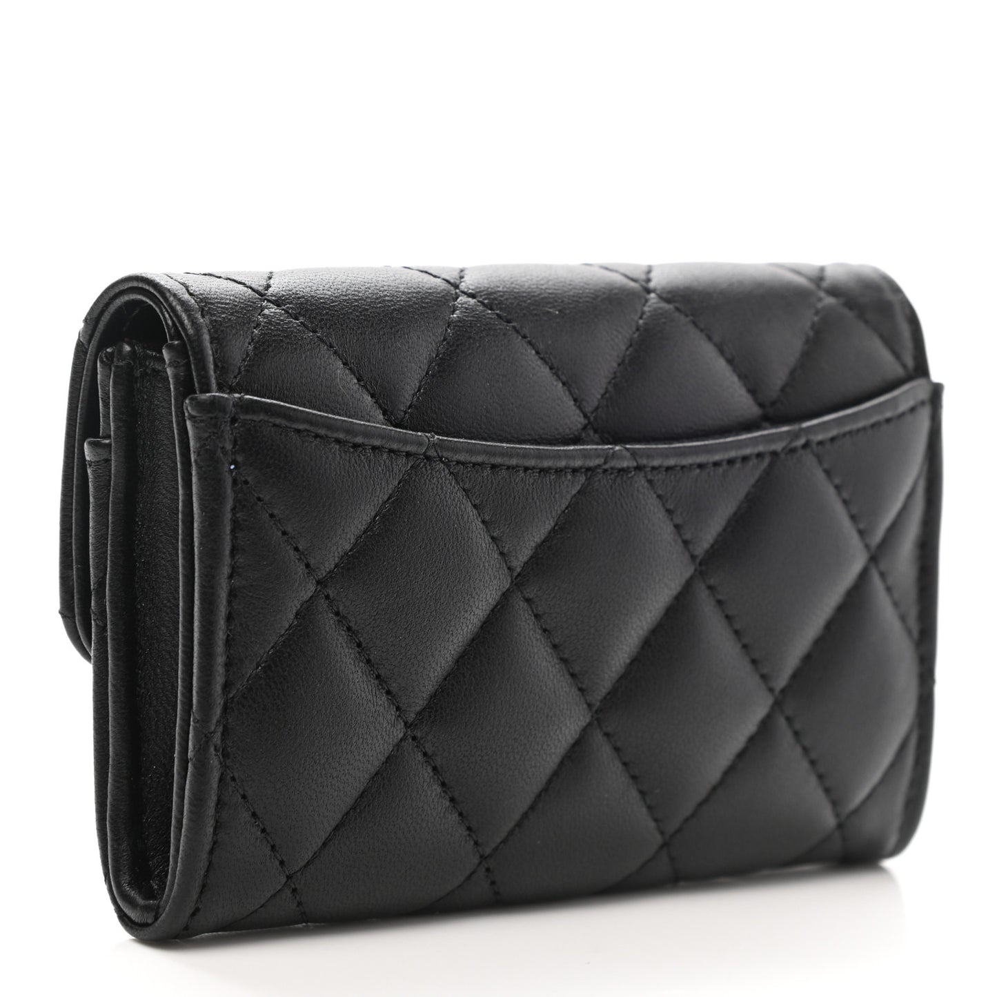 Lambskin Quilted Flap Card Holder Wallet Black