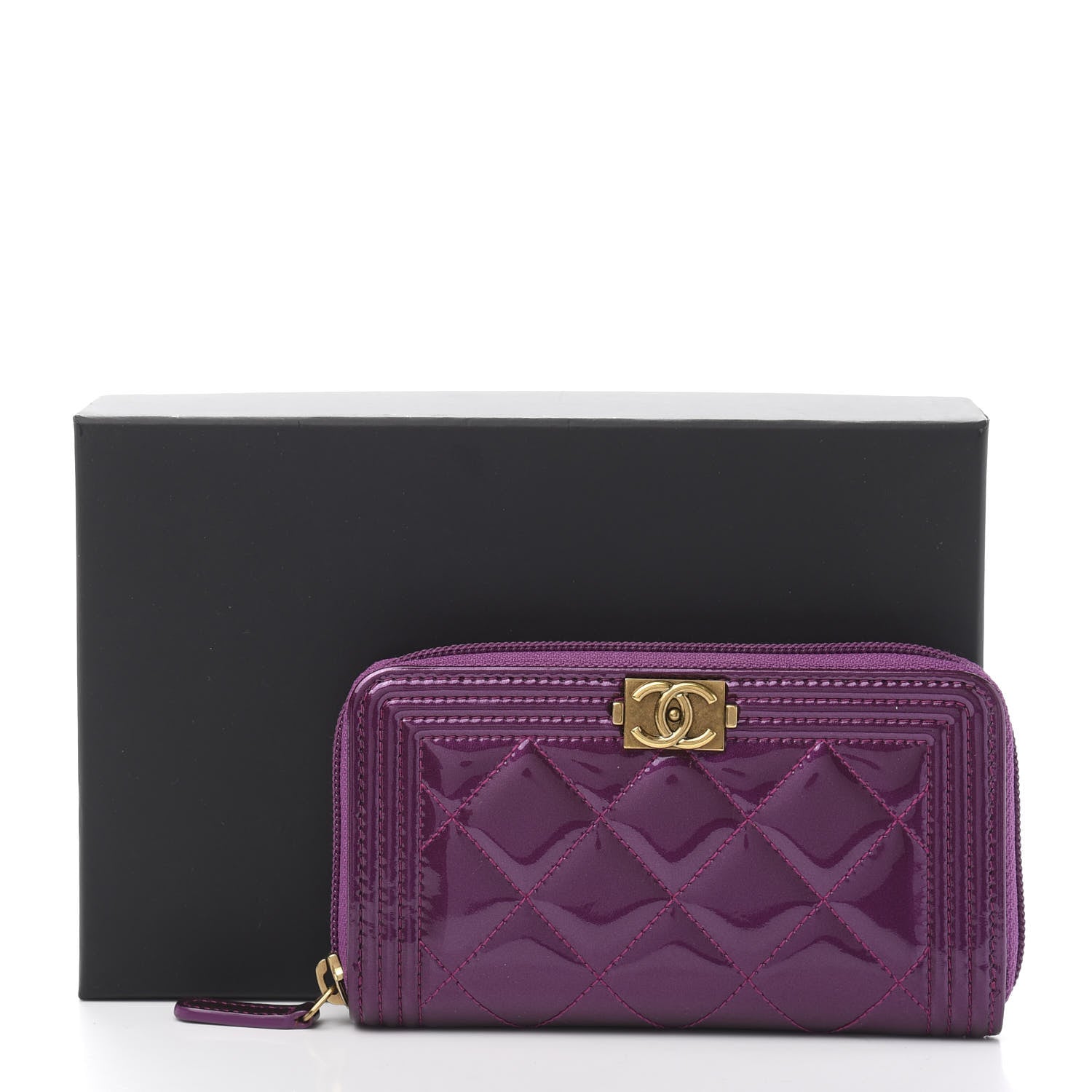 Chanel Patent Quilted Small Boy Zip Around Wallet Purple 9 of 9