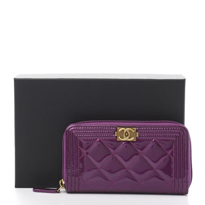 Chanel Patent Quilted Small Boy Zip Around Wallet Purple 9 of 9