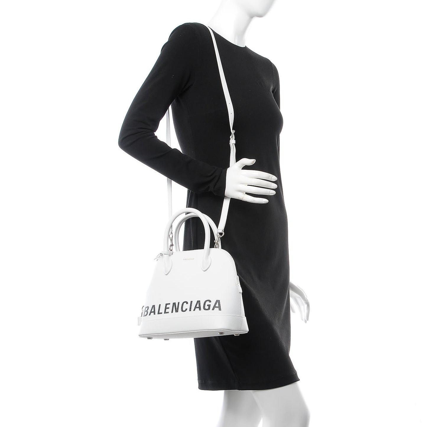Signature Grained Calfskin Logo S Ville Top Handle Bag White